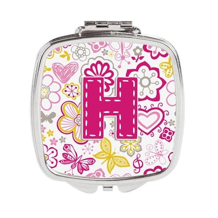 Carolines Treasures Carolines Treasures CJ2005-HSCM Letter H Flowers & Butterflies Pink Compact Mirror CJ2005-HSCM